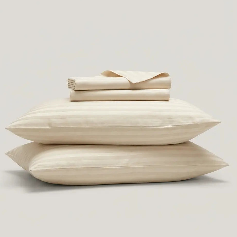 Queen Satin Stripe Sheet Set — Dune Sand Stripe