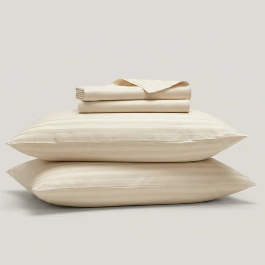 Queen Satin Stripe Sheet Set — Dune Sand Stripe