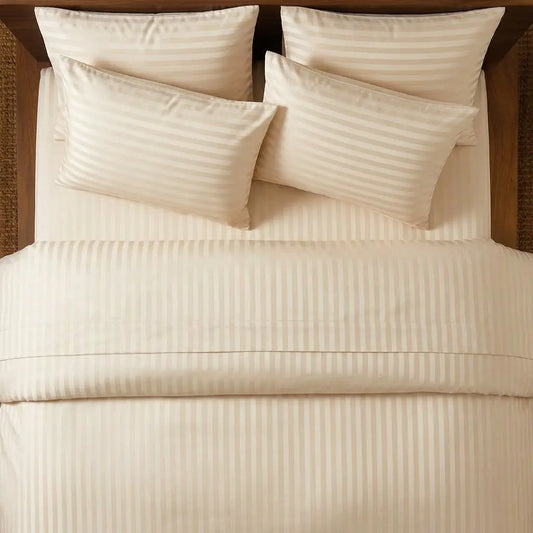 Queen Satin Stripe Sheet Set — Dune Sand Stripe